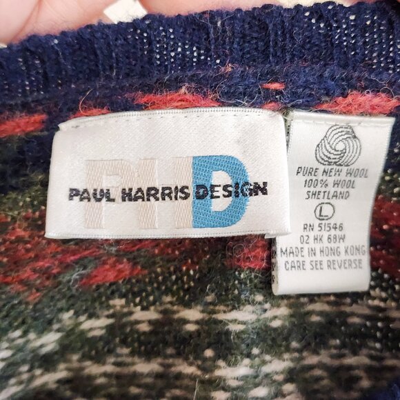 Vtg Paul Harris Womens L 100% Shetland Wool Preppy Fair Isle Boxy Sweater - Picture 7 of 7